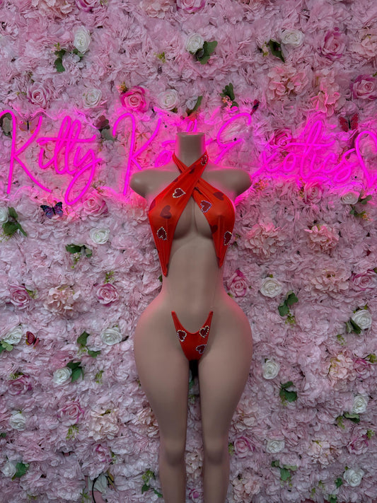 Gift For Her Valentines Day One-Piece Slingshot  - Sexy Hearts Romantic Outfit for Date Night - Cute Gift for Her