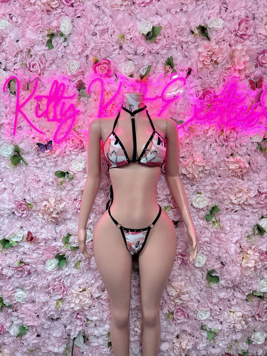 Valentines Day Two-Piece Bikini Chocker  - Sexy Kisses Romantic Outfit for Date Night - Cute Gift for Her