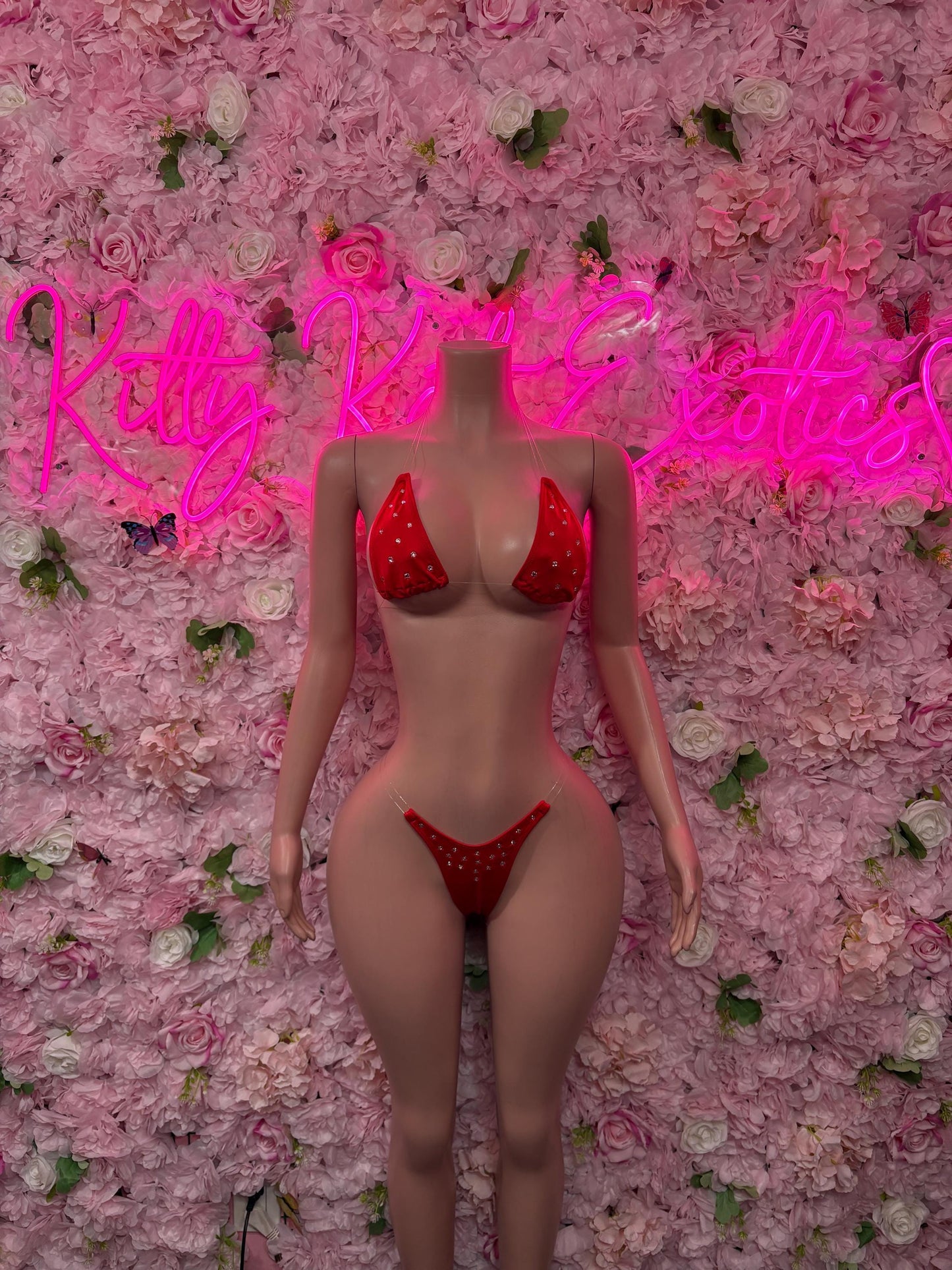 Valentines Day Sexy Lingerie Costume  Red Bikini  Romantic Dancewear Outfit  Exotic Dancer & Bottle Girl Set