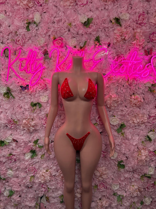 Valentines Day Sexy Lingerie Costume  Red Bikini  Romantic Dancewear Outfit  Exotic Dancer & Bottle Girl Set