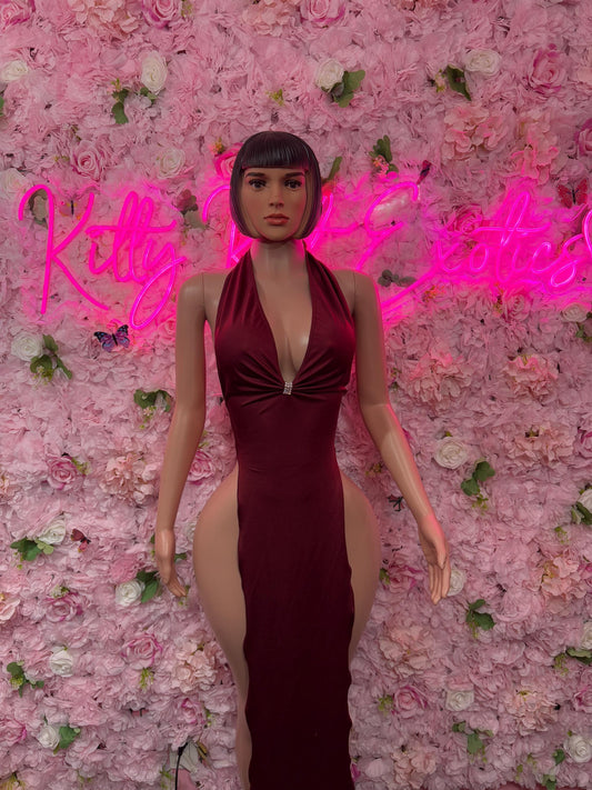 Valentines Day Sexy Lingerie Costume  Burgundy Gown  Romantic Dancewear Outfit  Exotic Dancer & Bottle Girl Set