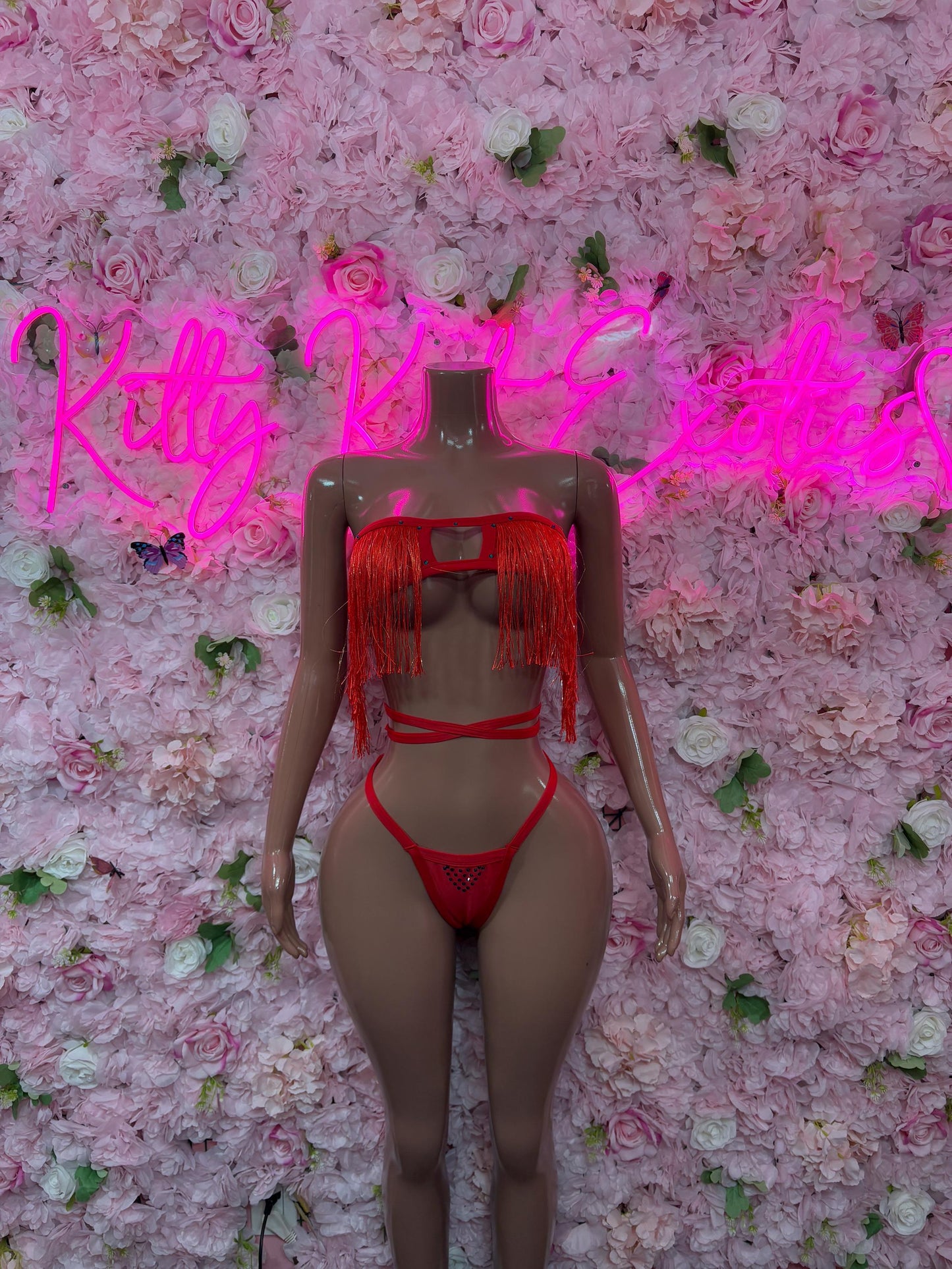 Rave Outfit Two Piece Red Fringe Dancewear Ravewear Exoticwear