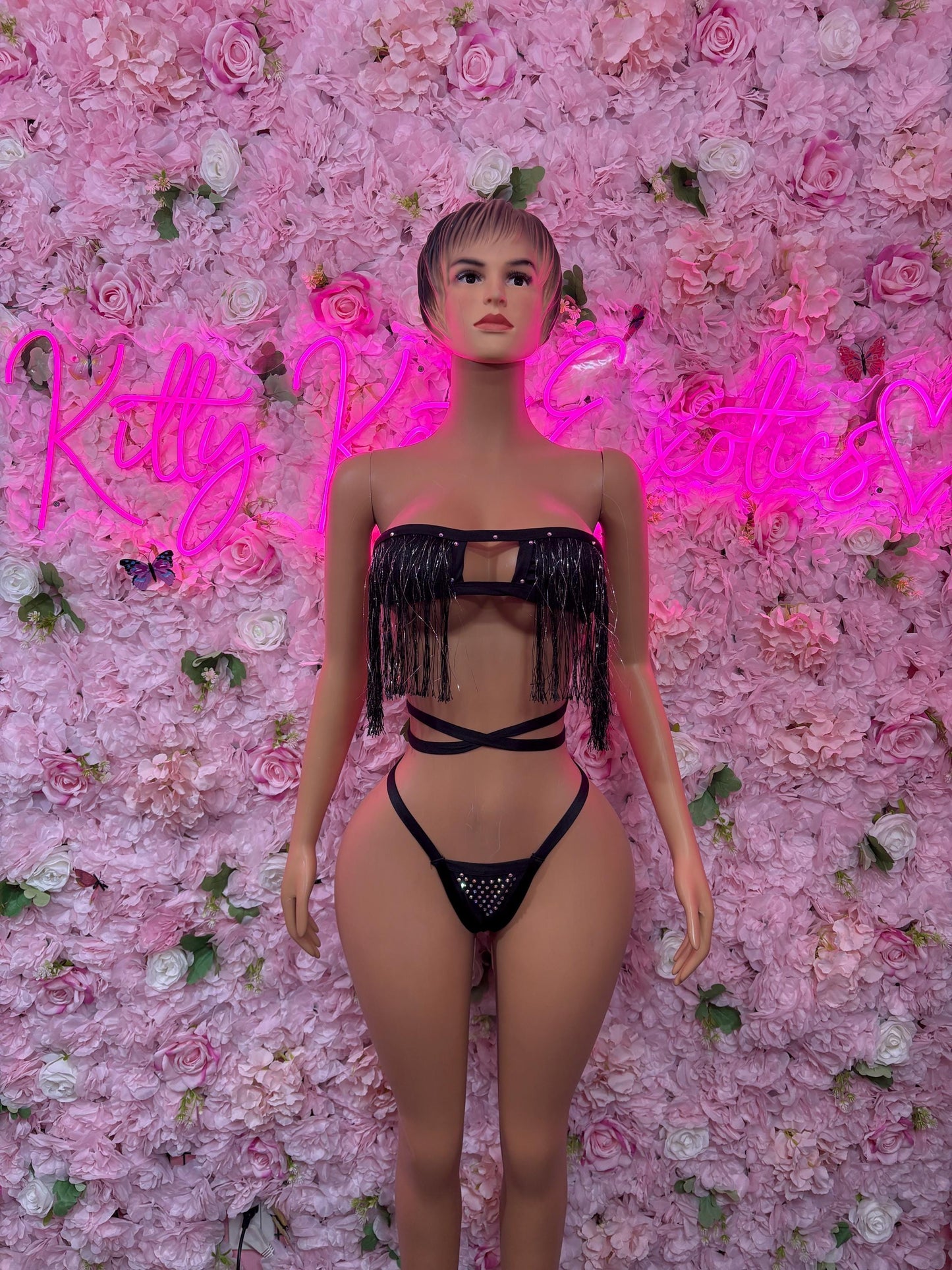 Rave Outfit Two Piece Black Fringe Dancewear Ravewear Exoticwear