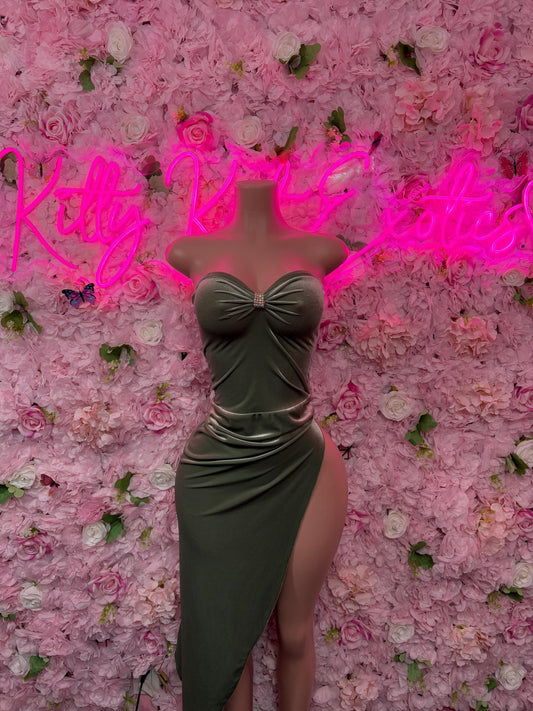 Sexy Lingerie Costume  Green Velvet Gown  Romantic Dancewear Outfit  Exotic Dancer & Bottle Girl Set