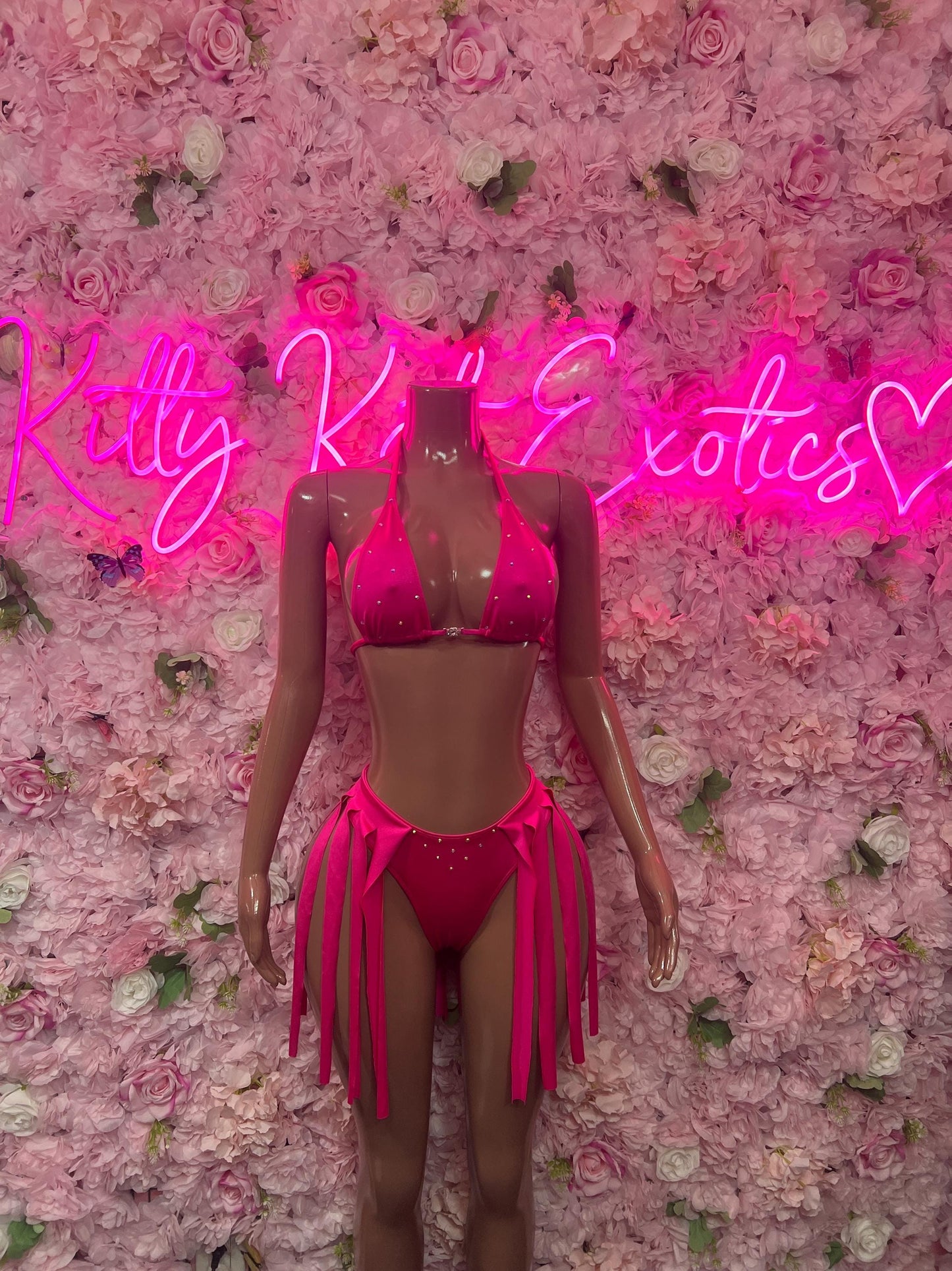 Rave Outfit Two-Piece Pink Fringe Exotic Dancewear Costume  Sexy Festival Outfit, Rave Performance Set, Stripper & Go-Go Dancer Wear