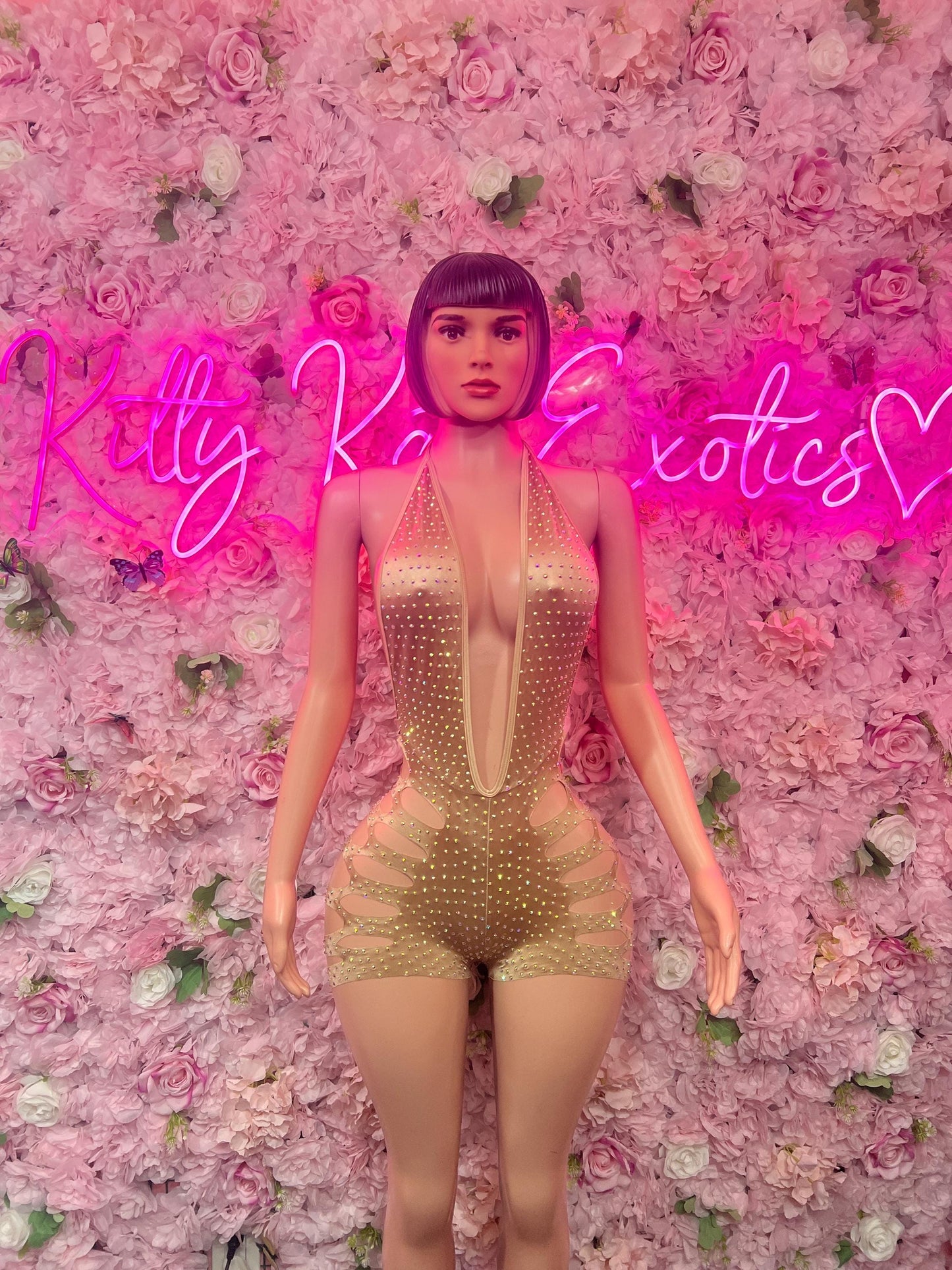 Rave Outfit Two-Piece Gold Rhinestone Exotic Dancewear Costume  Sparkly Stripper Outfit, Go-Go Dancer Set, Festival & Rave Wear