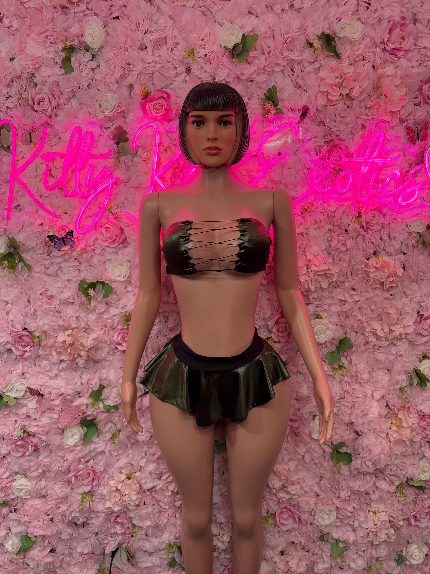 Exotic Dancewear Two Piece Skirt Green , Bodysuit -  Exotic Dancewear  Elegant and Sexy for Performers, Events, or Special Occasions