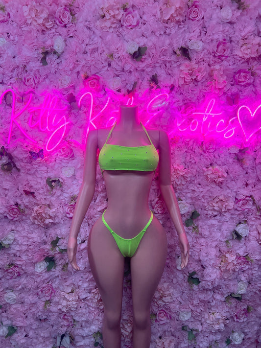Summer Bikini Set Green  Crop Top | Festival Outfit | Sexy Dancewear | Exotic Clubwear | Bottle Girl Outfit