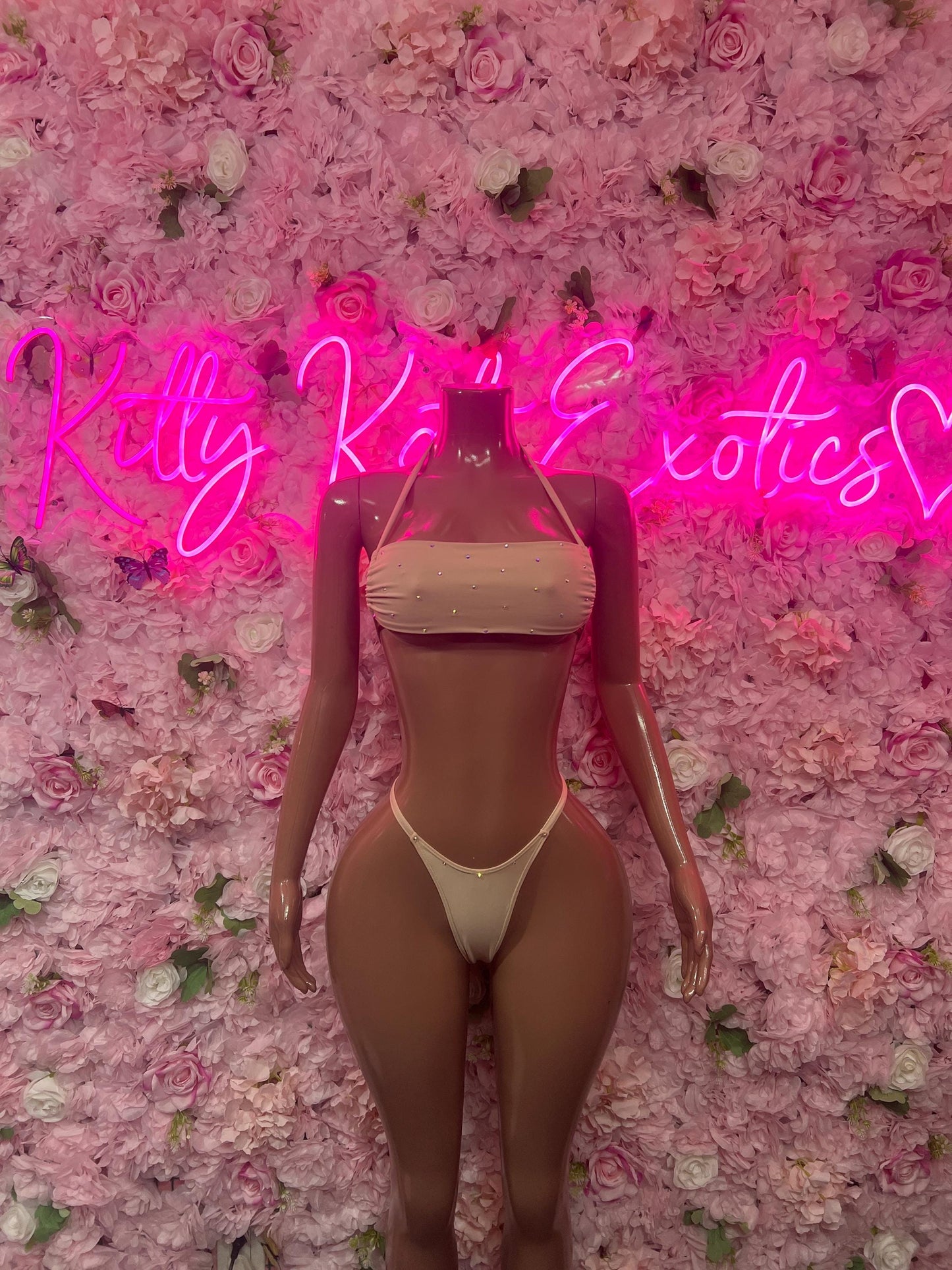 Summer Bikini Set Tan Crop Top | Festival Outfit | Sexy Dancewear | Exotic Clubwear | Bottle Girl Outfit