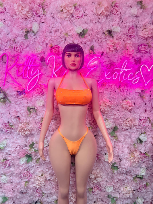 Summer Bikini Set Orange  Crop Top | Festival Outfit | Sexy Dancewear | Exotic Clubwear | Bottle Girl Outfit