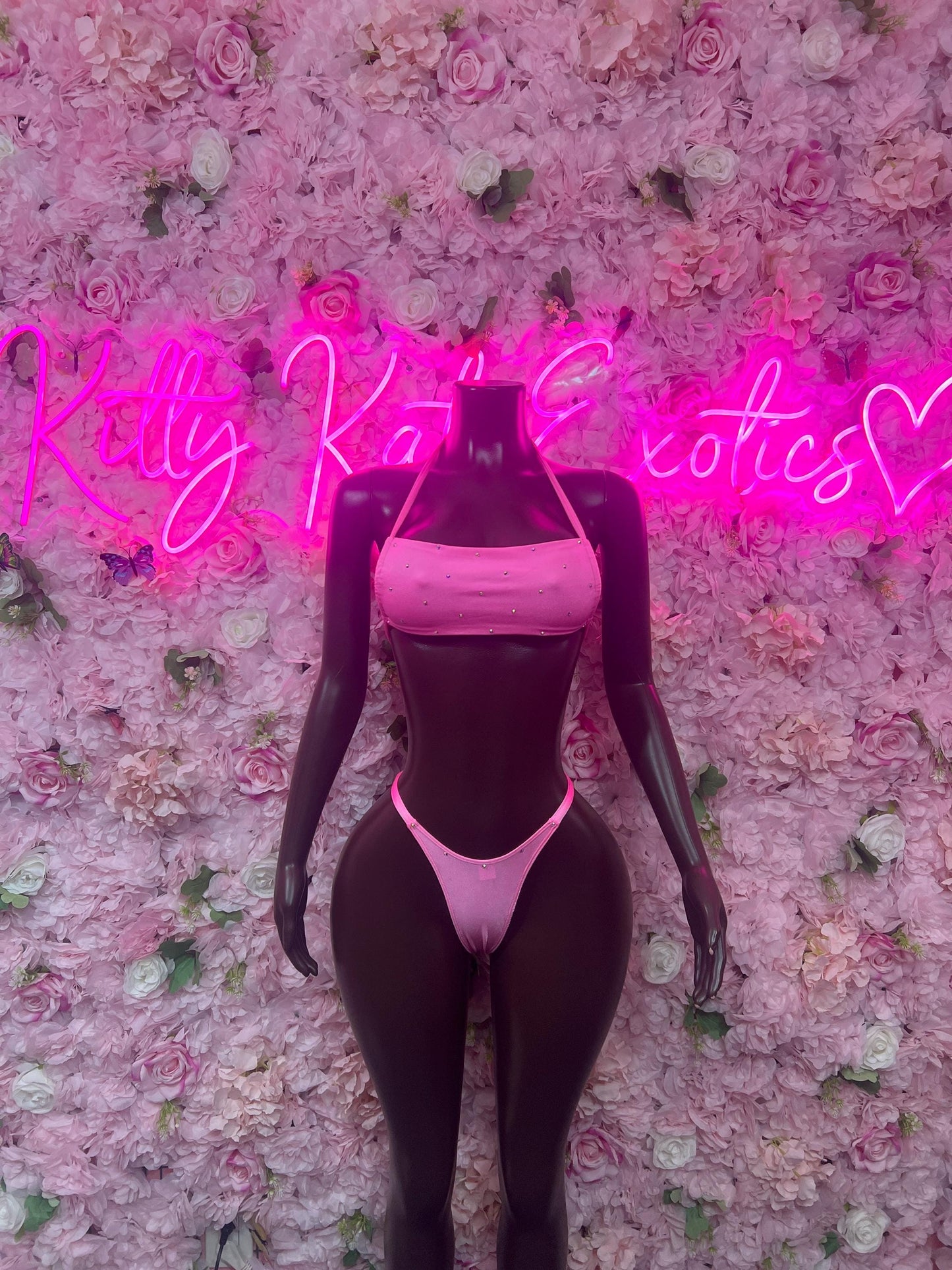 Summer Bikini Set Pink Crop Top | Festival Outfit | Sexy Dancewear | Exotic Clubwear | Bottle Girl Outfit