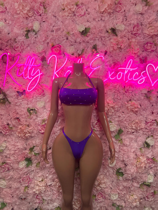 Rave Outfit Bikini Set Purple Crop Top | Festival Outfit | Sexy Dancewear | Exotic Clubwear | Bottle Girl Outfit