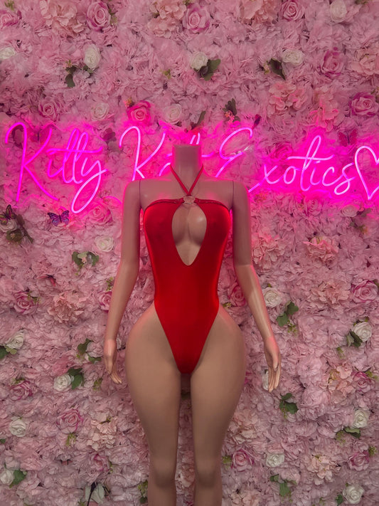 Bottlegirl One Piece Red Bodysuit -  Exotic Dancewear  Elegant and Sexy for Performers, Events, or Special Occasions