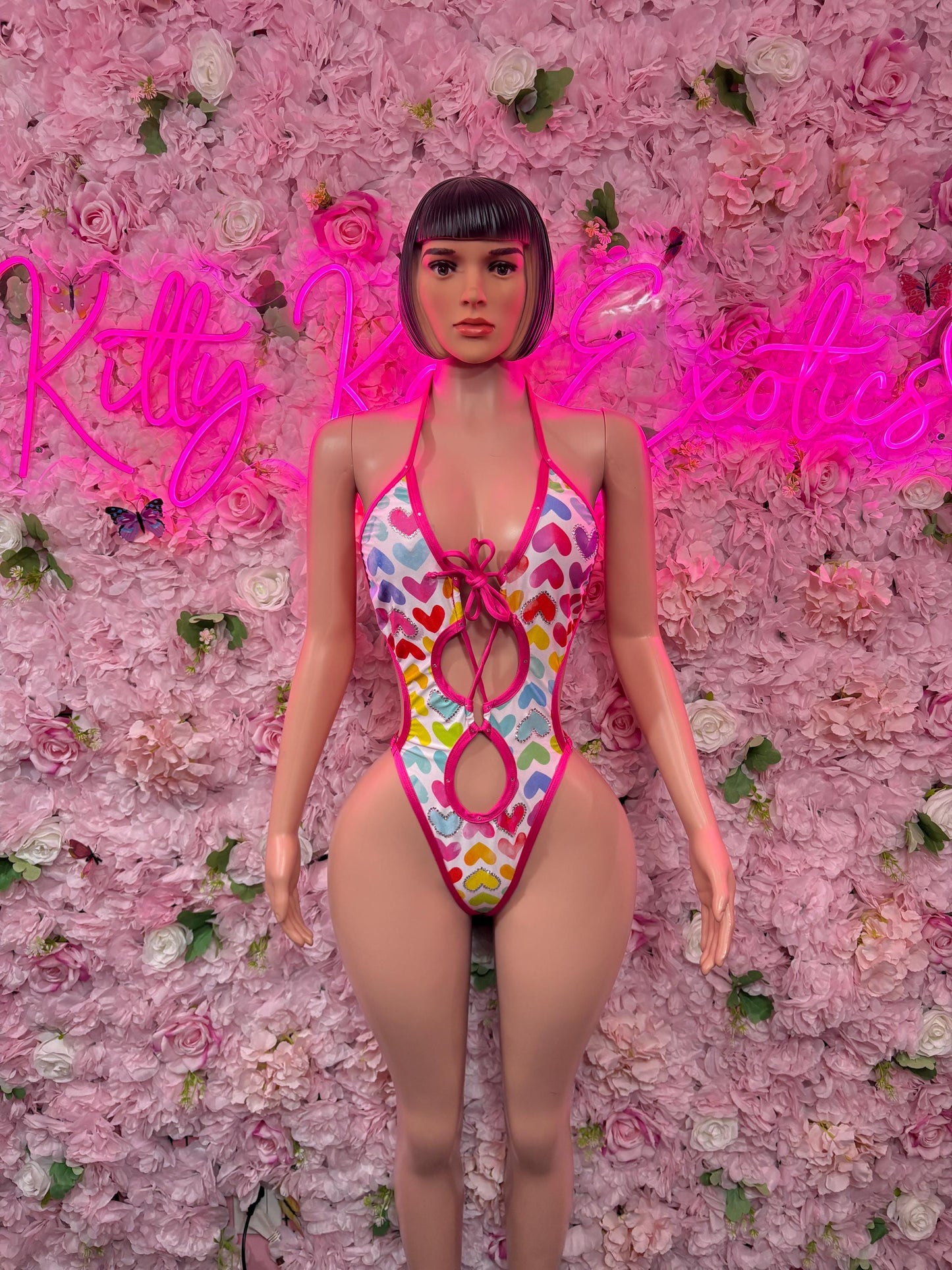 Sexy Bartender One Piece Heart Bodysuit -  Exotic Dancewear  Elegant and Sexy for Performers, Events, or Special Occasions