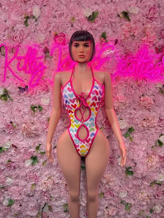 Sexy Bartender One Piece Heart Bodysuit -  Exotic Dancewear  Elegant and Sexy for Performers, Events, or Special Occasions