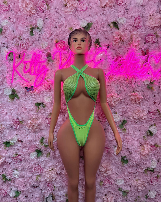 St Patricks Day One Piece Green Bodysuit -  Exotic Dancewear  Elegant and Sexy for Performers, Events, or Special Occasions