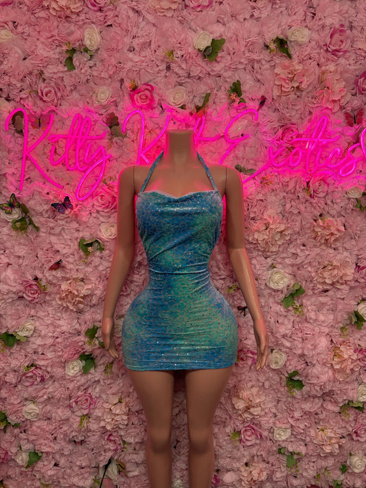 Rave Outfit Teal Multicolor Dress - Exotic Dancewear , Bottlegirl, Festival & Rave Wear