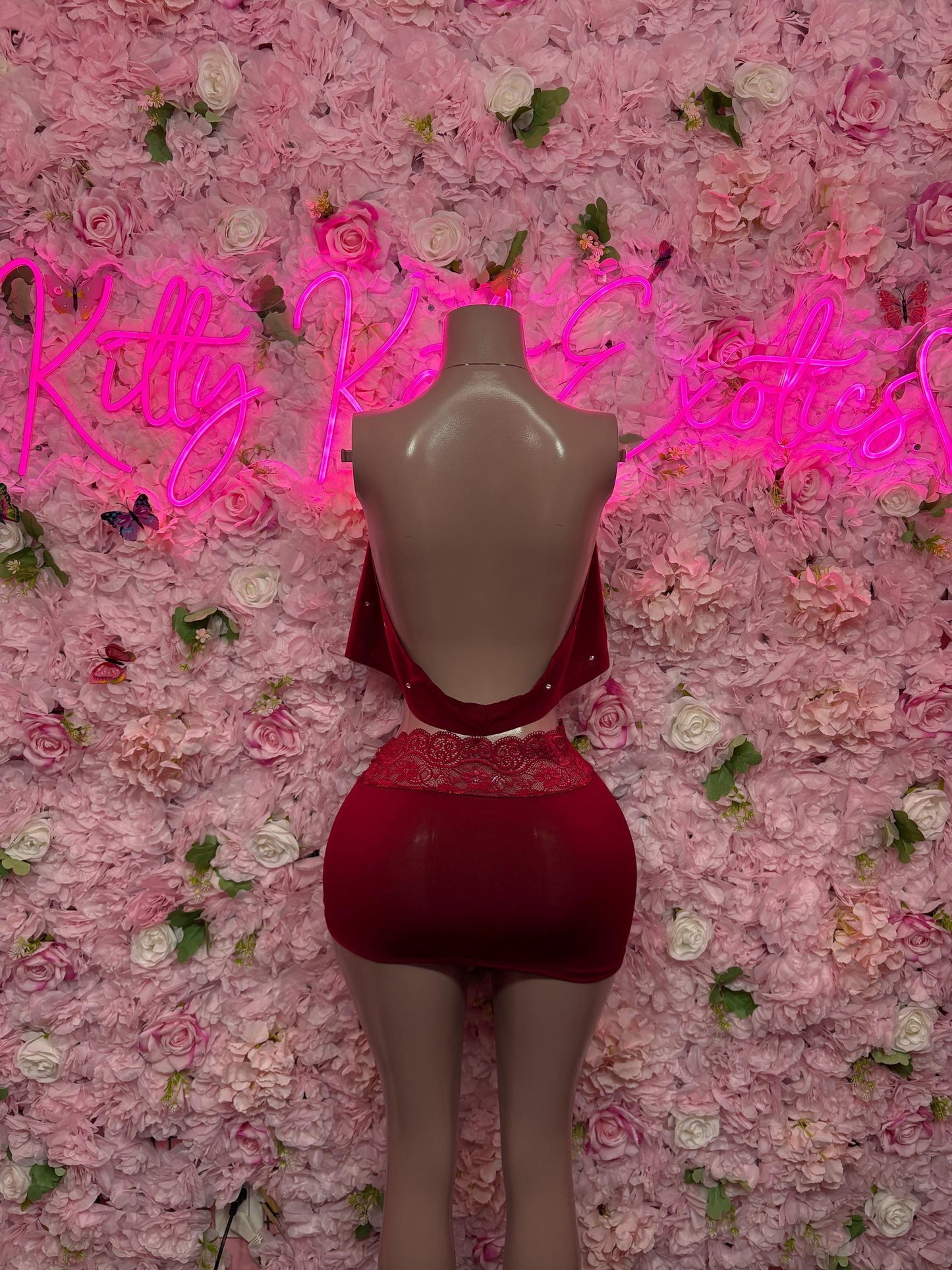 Sexy Two-Piece Burgundy Skirt Set  Clubwear, Rave Outfit, Exotic Dancewear, Festival Outfit, Bottlegirl & Waitress Uniform, Nightclub Party