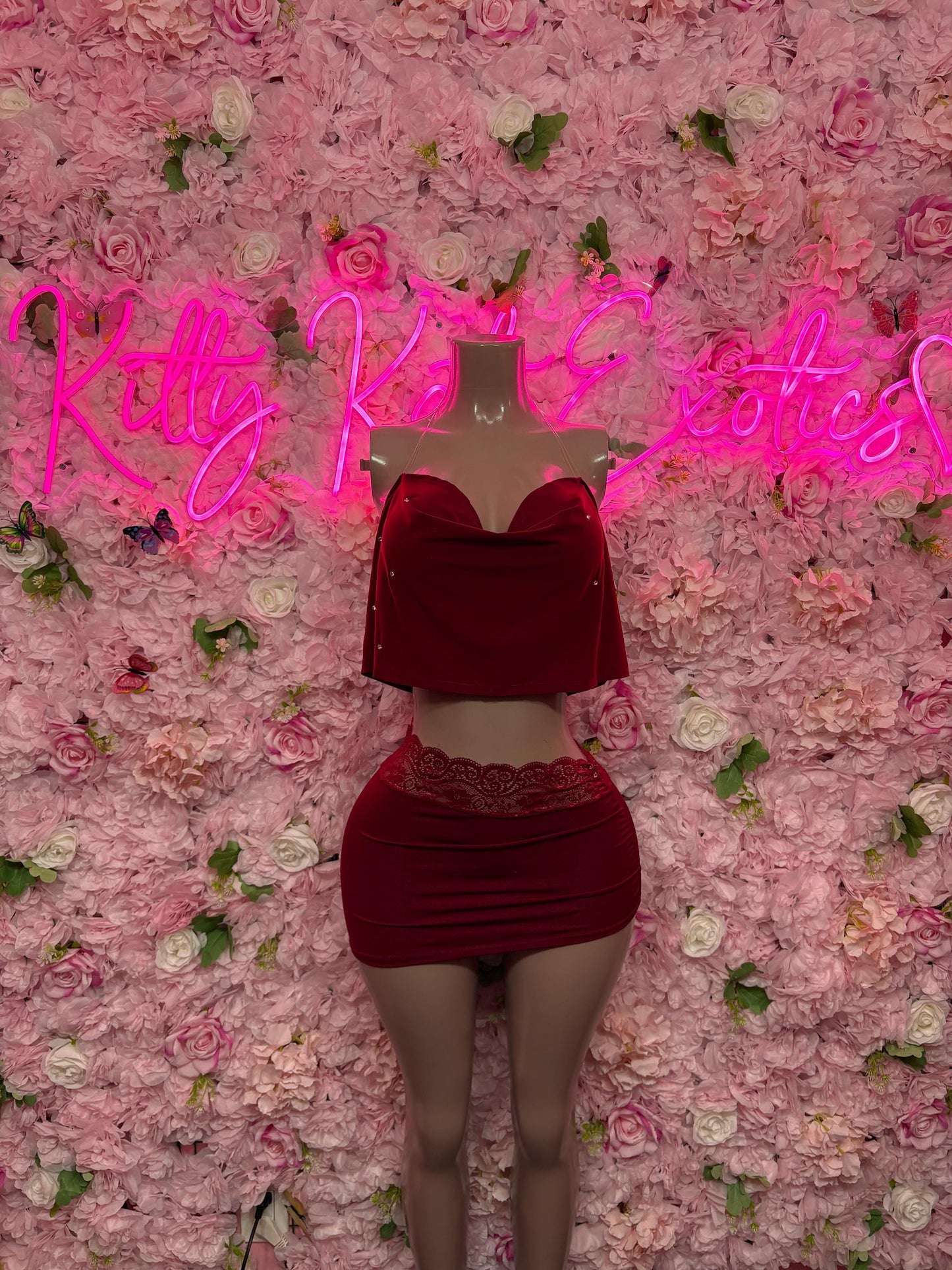 Sexy Two-Piece Burgundy Skirt Set  Clubwear, Rave Outfit, Exotic Dancewear, Festival Outfit, Bottlegirl & Waitress Uniform, Nightclub Party