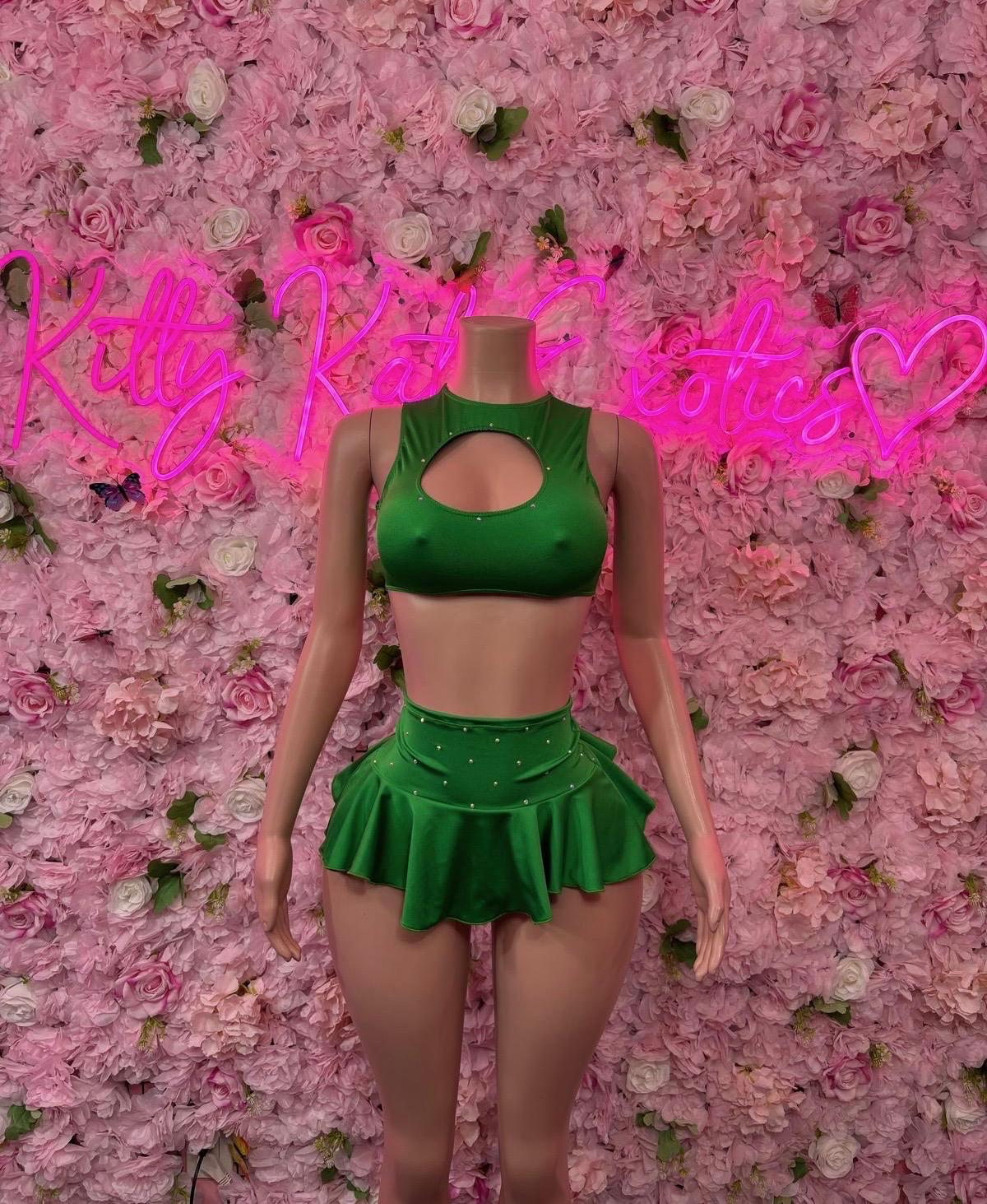 St Patricks Day Green Skirt Set , Bodysuit -  Exotic Dancewear, Bartender Sexy for Performers, Events, or Special Occasions