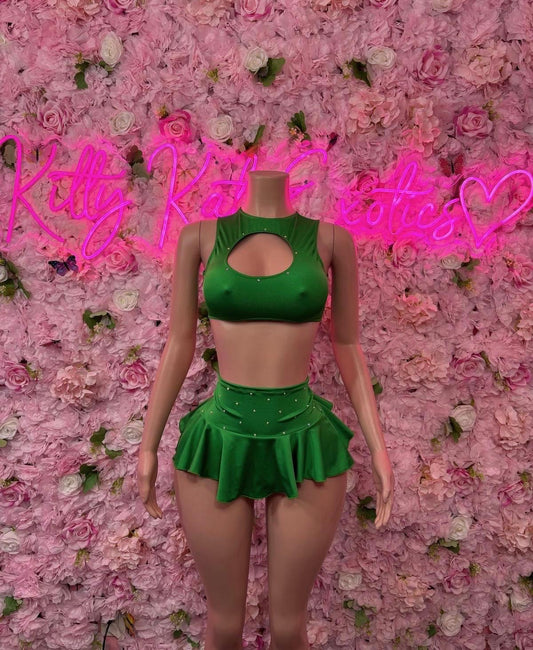 St Patricks Day Green Skirt Set , Bodysuit -  Exotic Dancewear, Bartender Sexy for Performers, Events, or Special Occasions