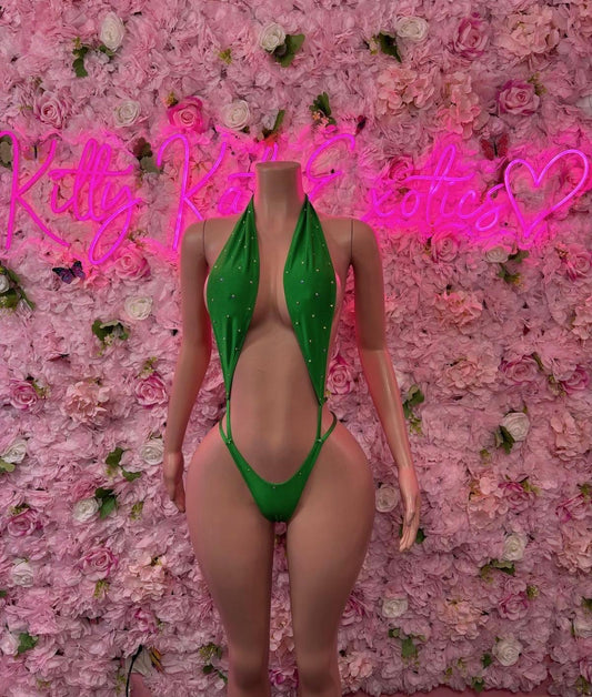 St Patricks Day Green One Piece, Slingshot -  Exotic Dancewear, Bartender Sexy for Performers, Events, or Special Occasions