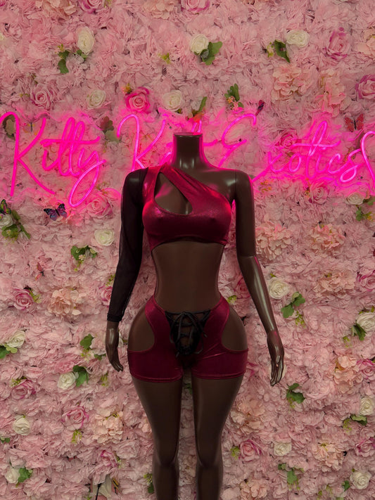 Bottlegirl Outfit One Piece Burgundy Bodysuit -  Exotic Dancewear, Bartender Sexy for Performers, Events, or Special Occasions