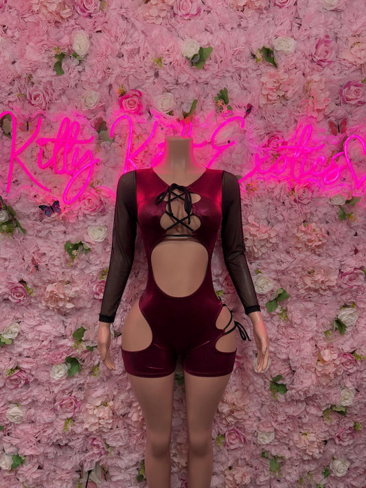 Custom Bottlegirl Outfit One Piece Burgundy Metallic Bodysuit -  Exotic Dancewear, Bartender Sexy for Performers, Events