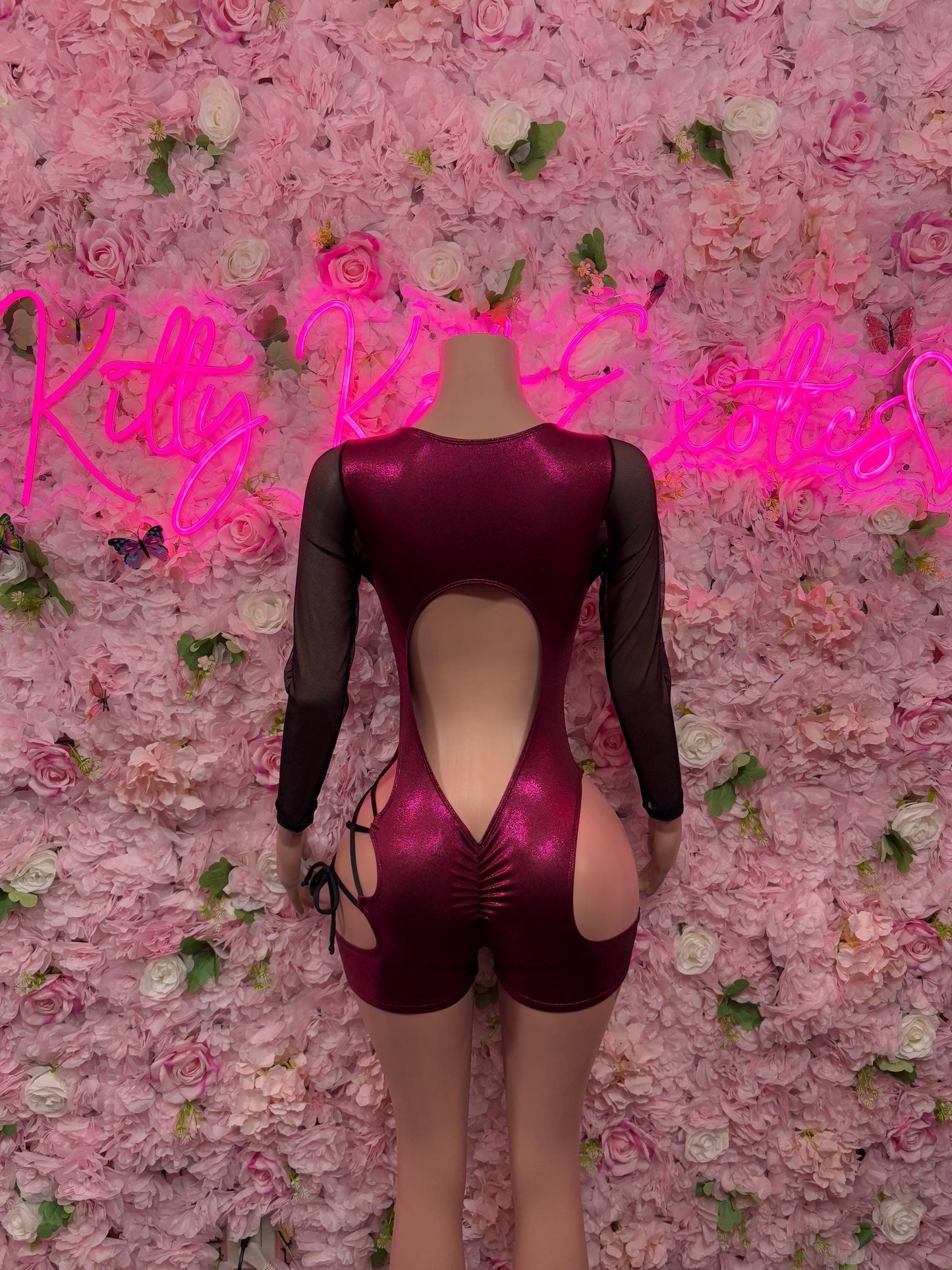 Custom Bottlegirl Outfit One Piece Burgundy Metallic Bodysuit -  Exotic Dancewear, Bartender Sexy for Performers, Events