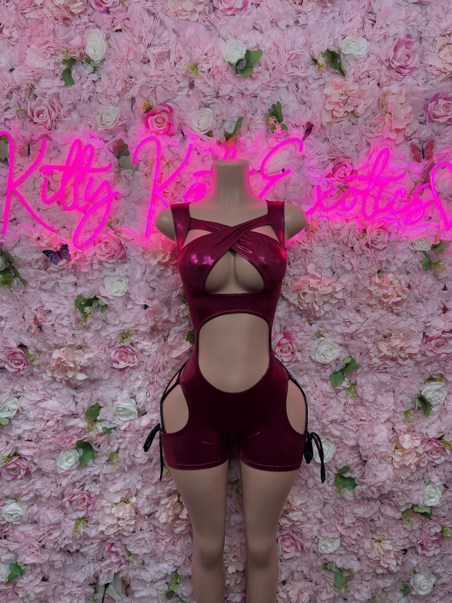 Waitress Uniform One Piece Burgundy Metallic Bodysuit -  Exotic Dancewear, Bartender Sexy for Performers, Events