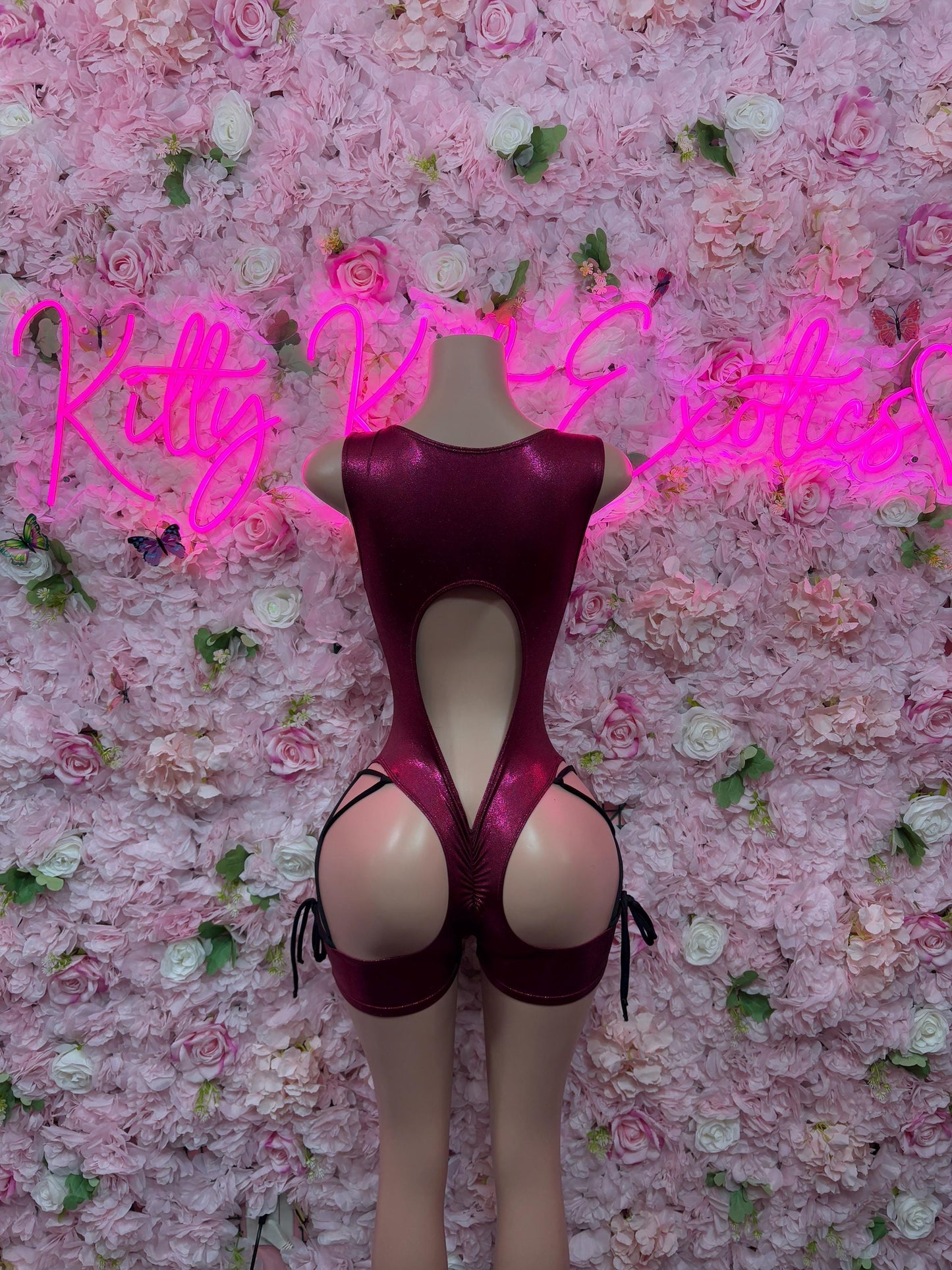 Waitress Uniform One Piece Burgundy Metallic Bodysuit -  Exotic Dancewear, Bartender Sexy for Performers, Events