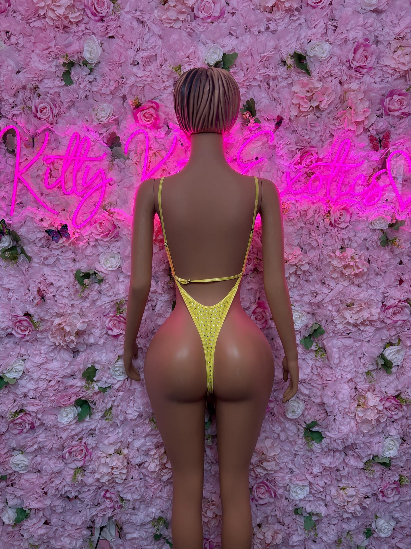 Rave Outfit One Piece Yellow Rhinestone  Bodysuit -  Exotic Dancewear, Bartender Sexy for Performers,