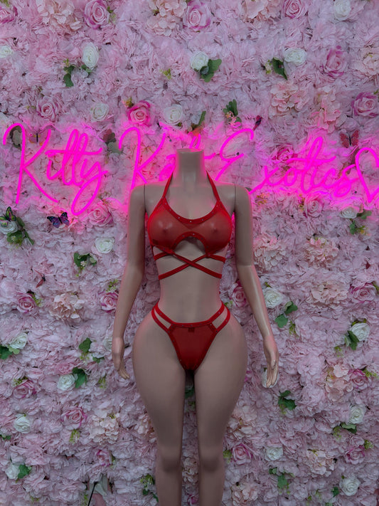 Summer Two Piece Red Bikini Mesh Ravewear Festival wear Beach wear