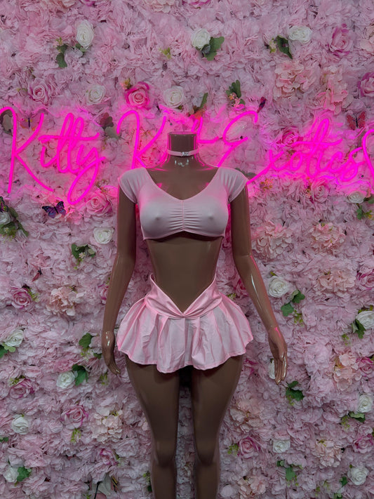 Rave Outfit Two Piece Pink Skirt Set -  Elegant and Sexy for Performers, Events, or Special Rave Outfit