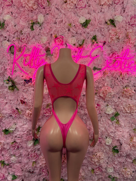 Rave Outfit Pink One-Piece Fishnet Bodysuit Set  Stripper Outfit, Clubwear, Rave & Performance Costume