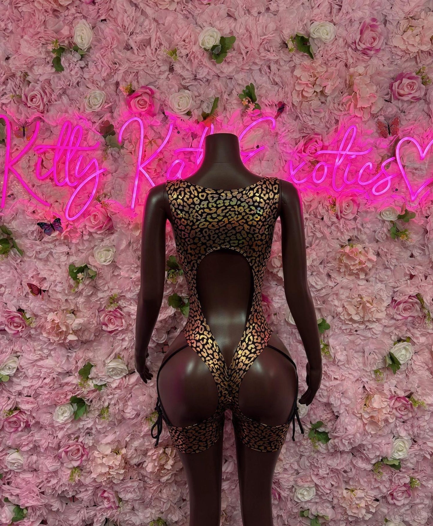 Bottle Girl One-Piece Bodysuit - Gold  Metallic Cheetah Design | Exotic Dancewear for Performers, Raves, & Festival Clothing