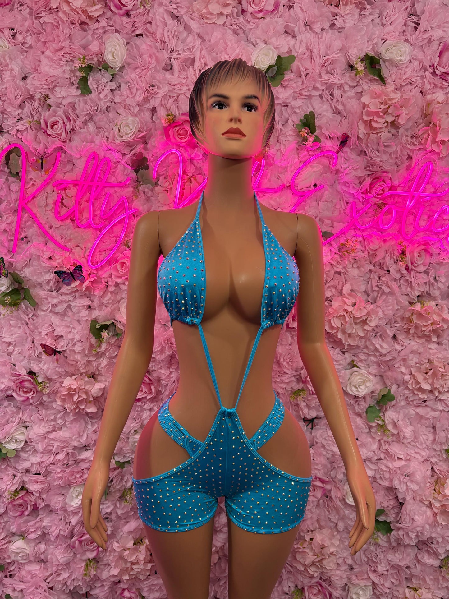 Exotic Dancewear One-Piece Blue Rhinestone Bodysuit    Bartender  | Exotic Dancewear Festival wear Rave Outfit