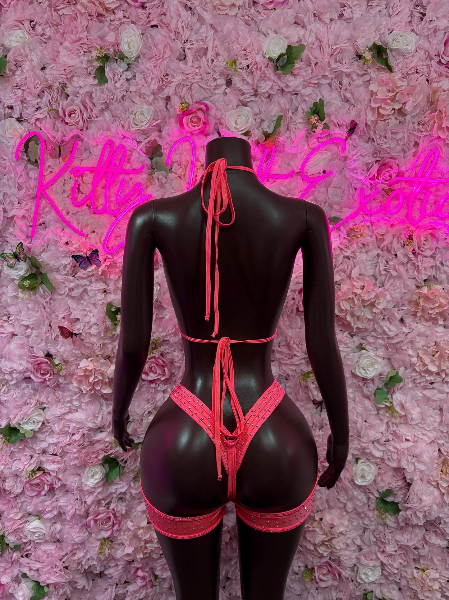 Exotic Dancewear One-Piece Coral Rhinestone Bodysuit    Bartender  | Exotic Dancewear Festival wear Rave Outfit