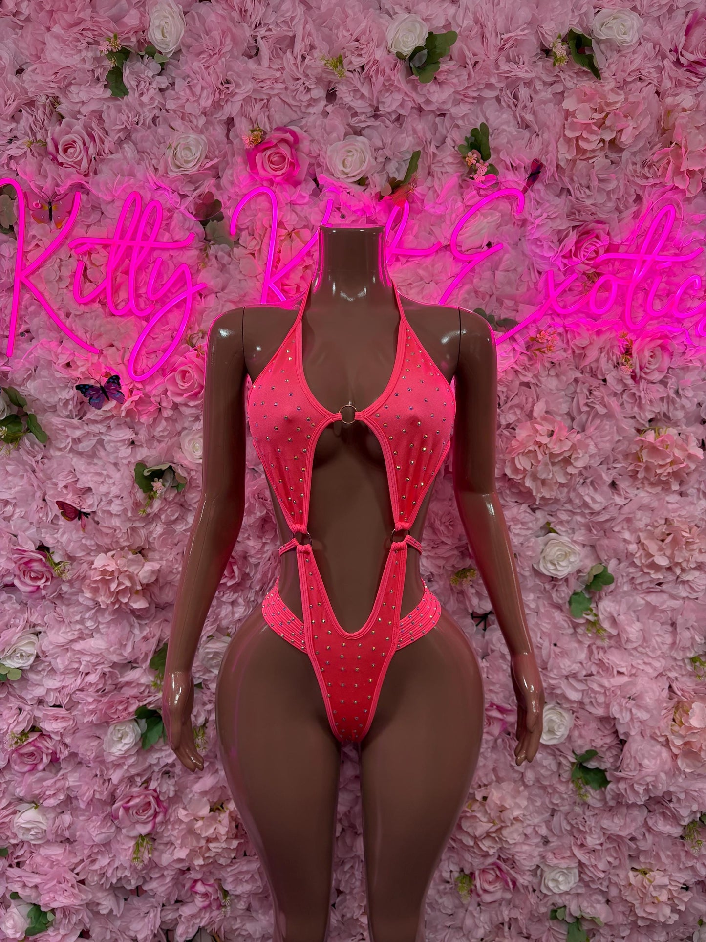 Rave Oufit One-Piece Coral Rhinestone Bodysuit    Bartender  | Exotic Dancewear Festival wear Rave Outfit