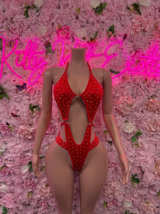 Bottlegirl One-Piece Red Rhinestone Bodysuit    Bartender  | Exotic Dancewear Festival wear Rave Outfit