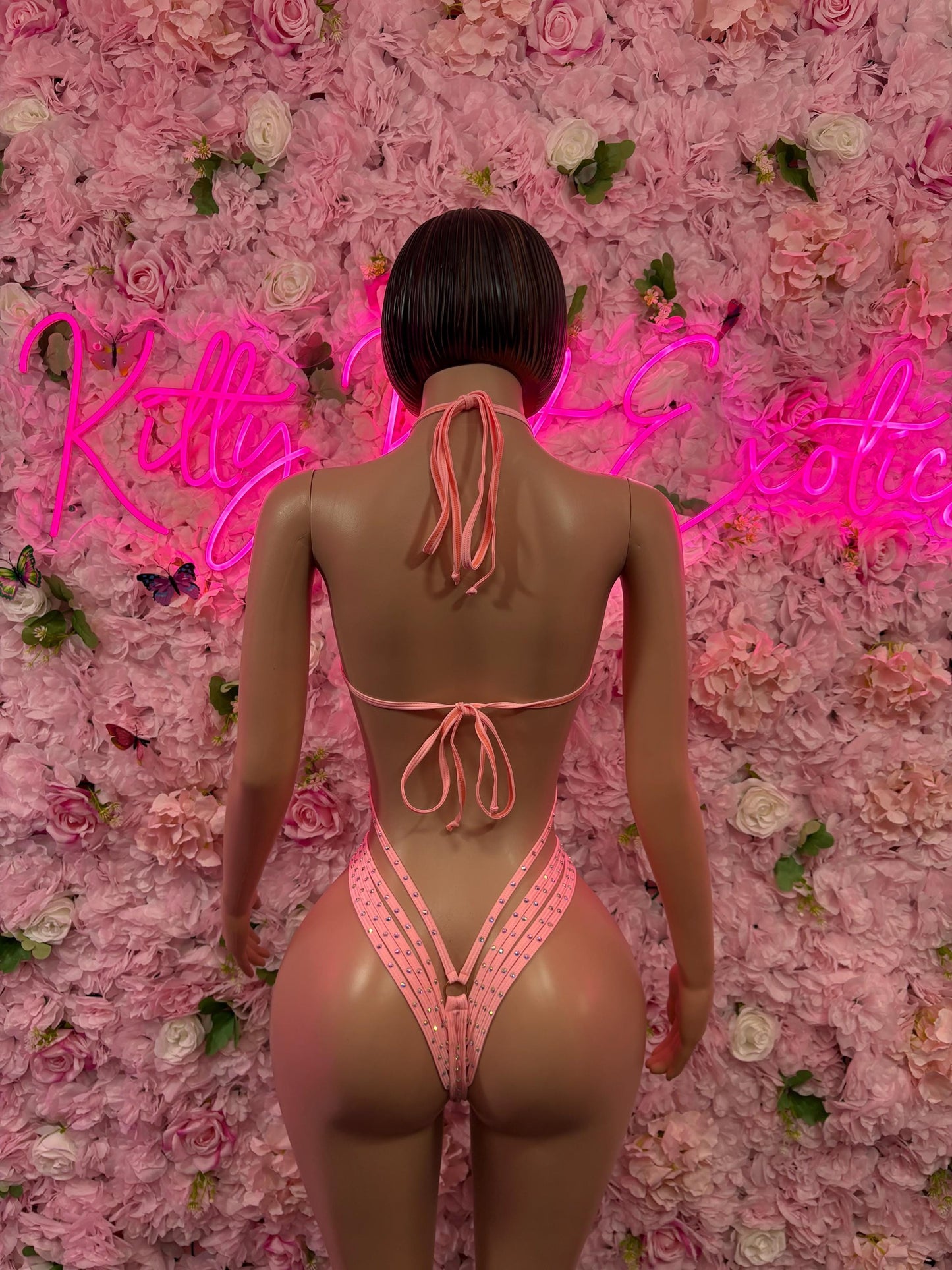 Exotic Dancewear One-Piece Pink Rhinestone Bodysuit    Bartender  | Exotic Dancewear Festival wear Rave Outfit