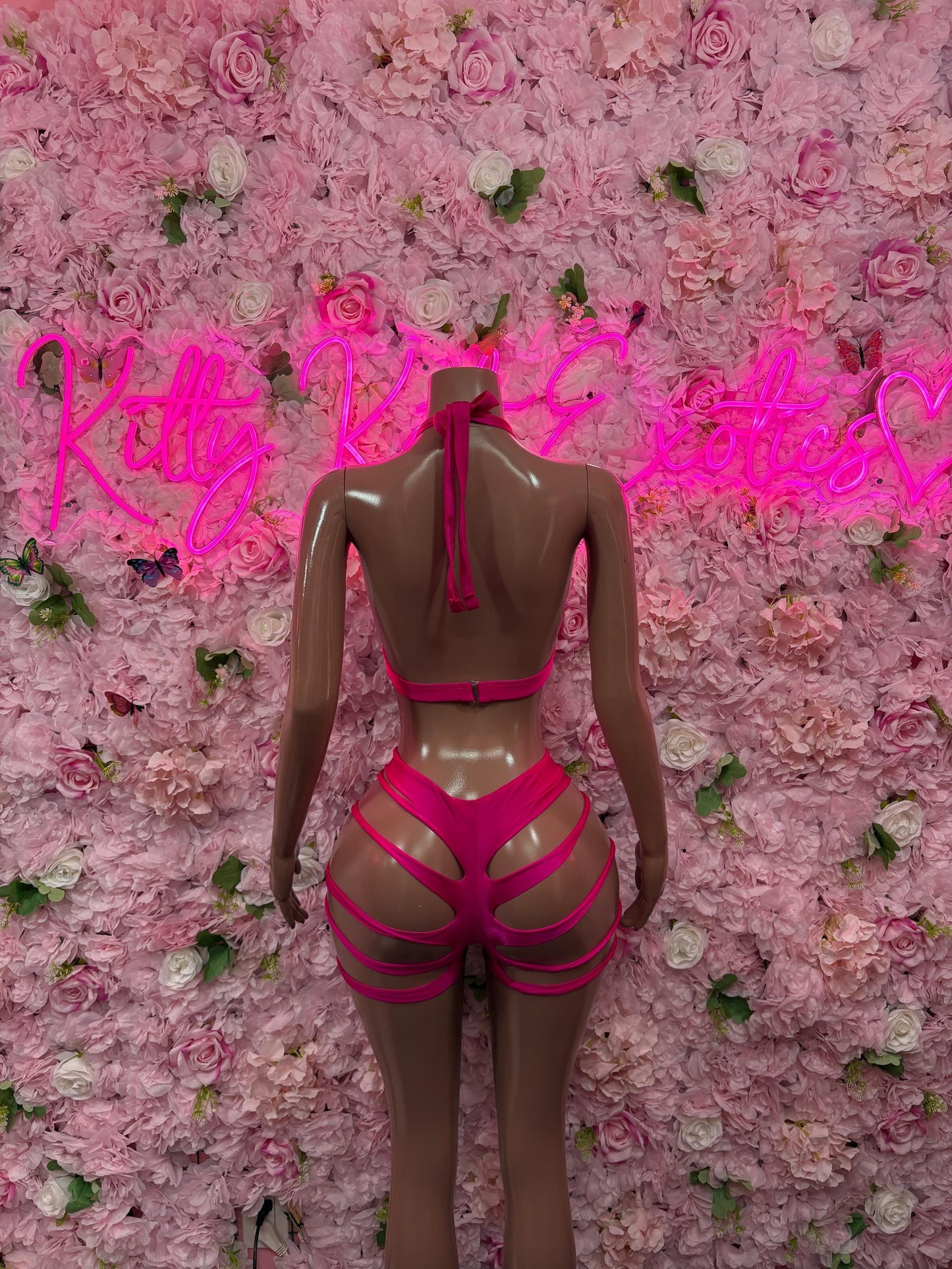 Exotic Dancewear Two-Piece Pink Cutiff   Bartender - Festival wear Rave Outfit