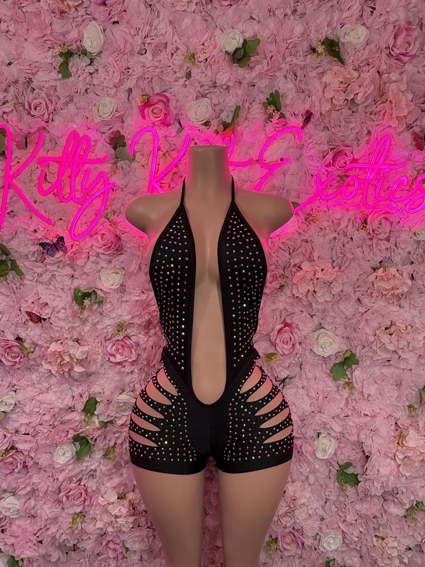 Rhinestone Bodysuit  One-Piece Black  | Exotic Dancewear Festival wear Rave Outfit