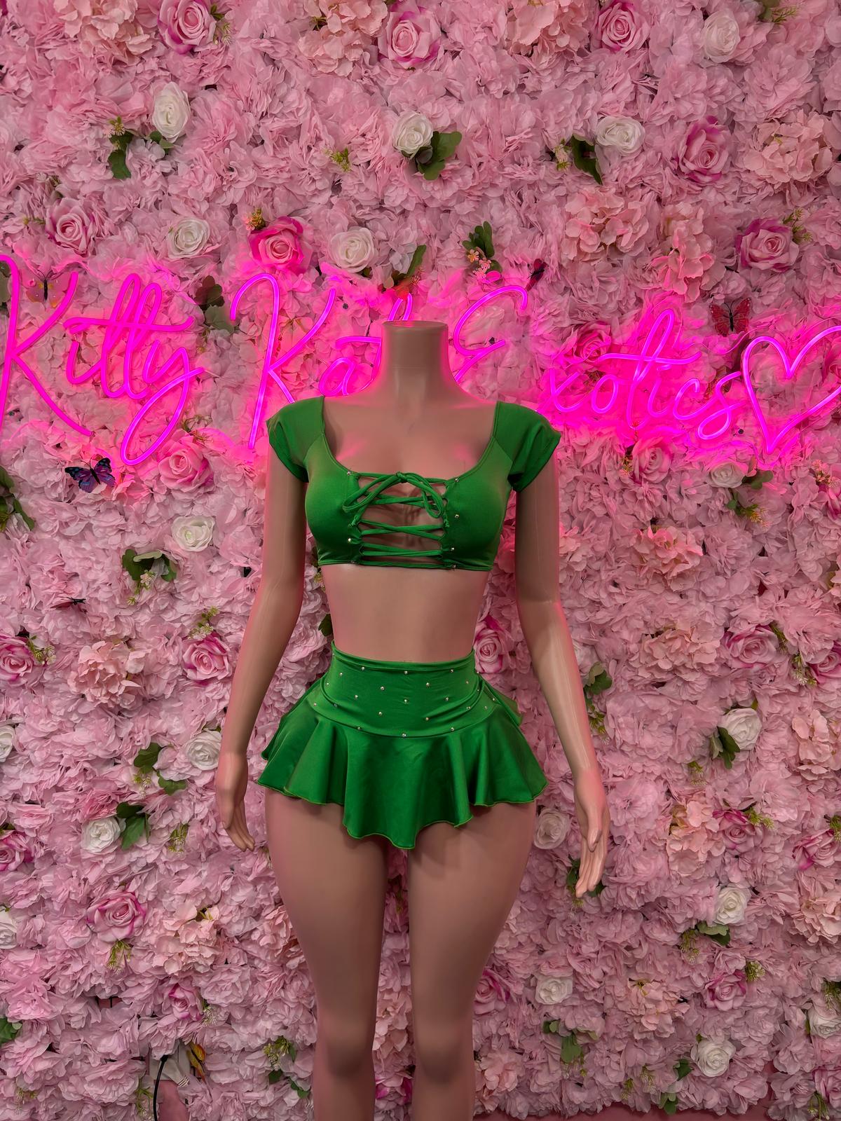St Patricks Day Green Skirt Set , Bodysuit -  Exotic Dancewear, Bartender Sexy for Performers, Events, or Special Occasions