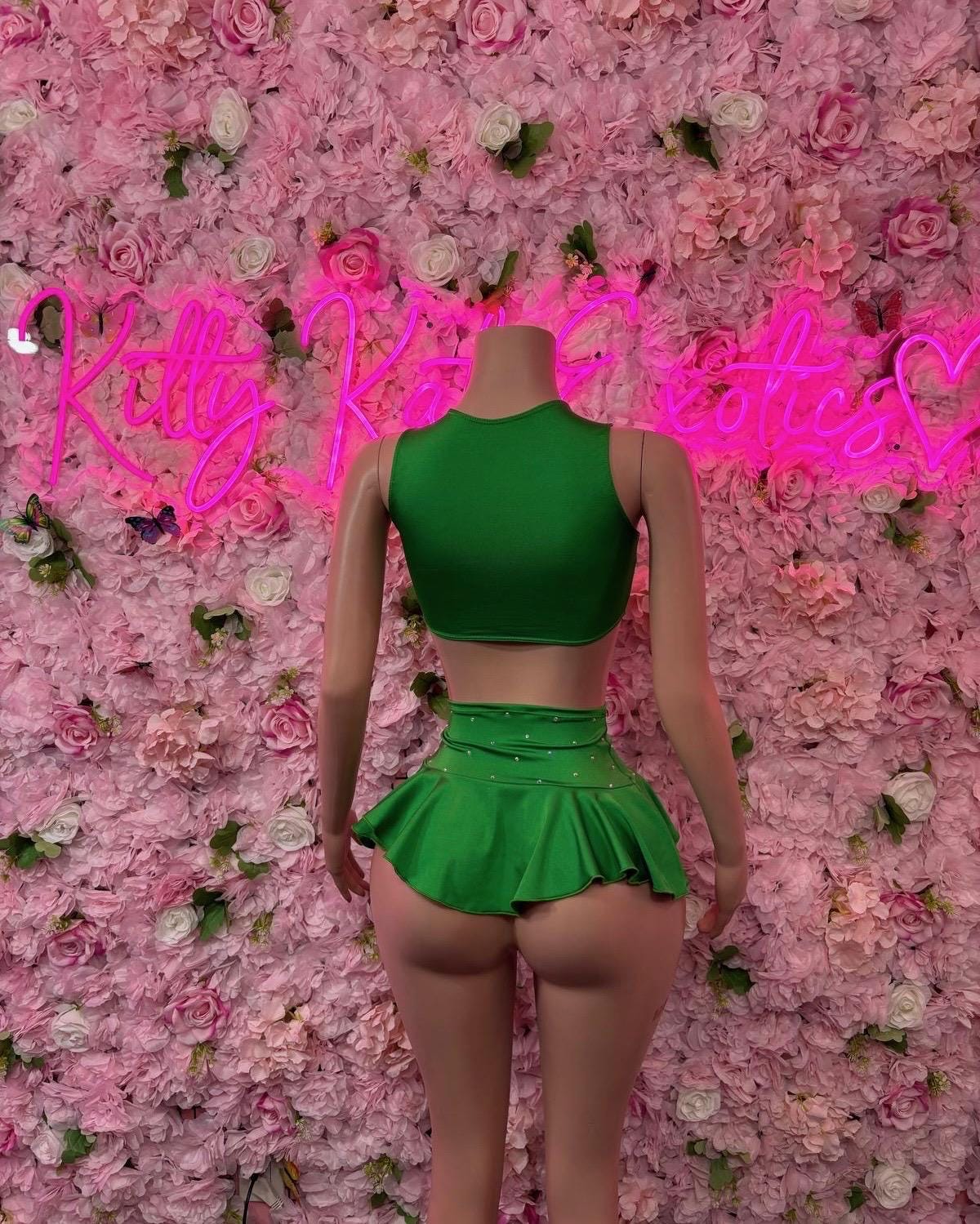 St Patricks Day Green Skirt Set , Bodysuit -  Exotic Dancewear, Bartender Sexy for Performers, Events, or Special Occasions