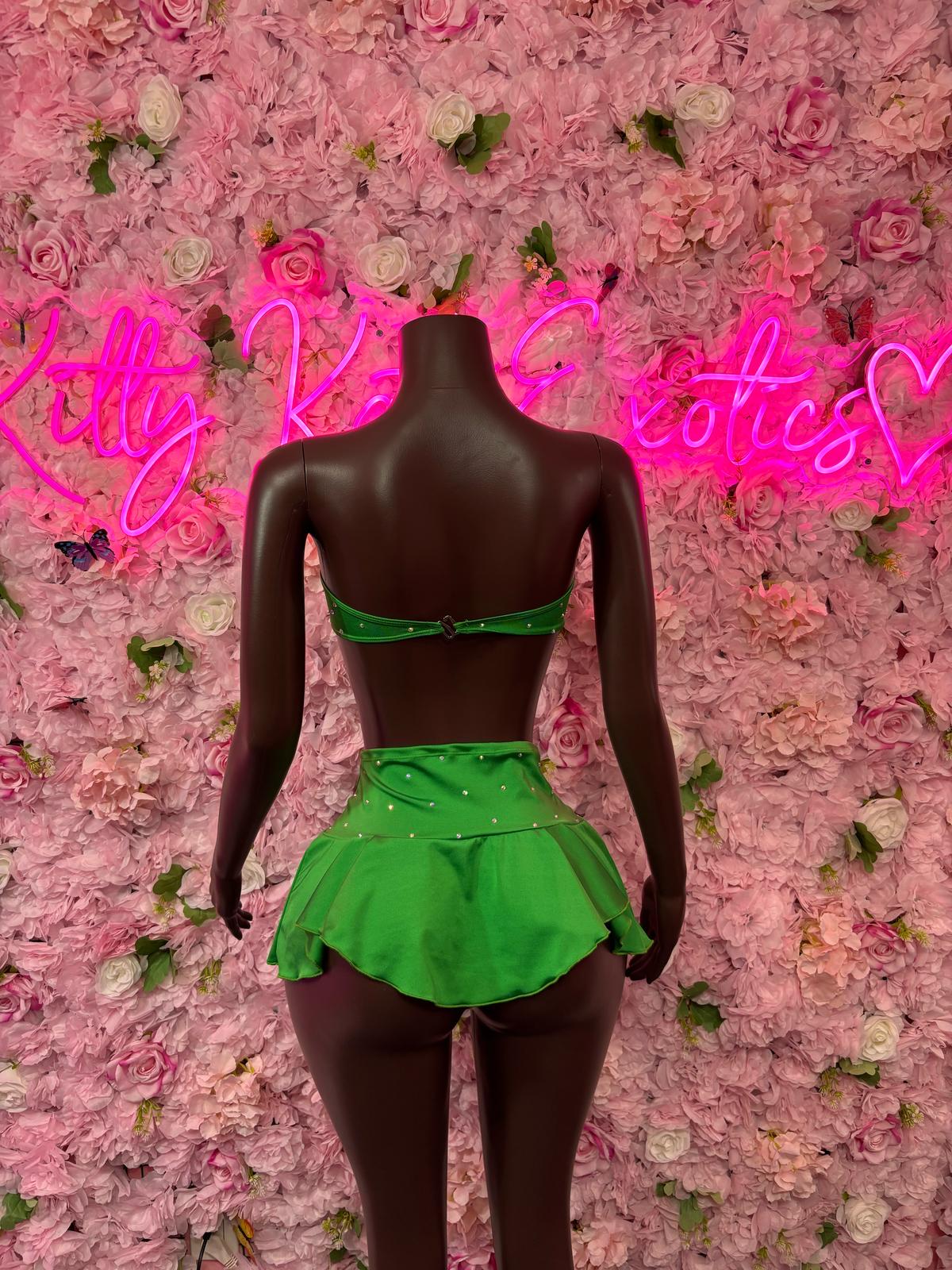 St Patricks Day Green Skirt Set , Bodysuit -  Exotic Dancewear, Bartender Sexy for Performers, Events, or Special Occasions