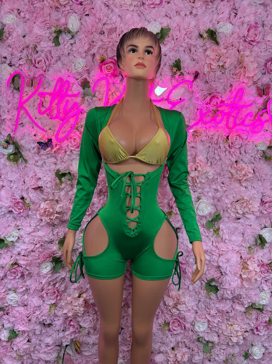 St Patricks Day Green Bottlegirl One Piece, Bodysuit -  Exotic Dancewear, Bartender Sexy for Performers, Events, or Special Occasions