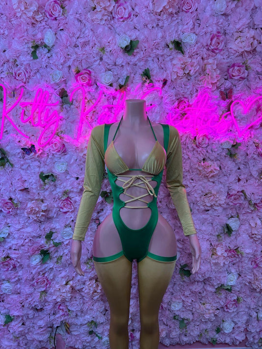 St Patricks Day Green Bottlegirl One Piece, Bodysuit -  Exotic Dancewear, Bartender Sexy for Performers, Events, or Special Occasions