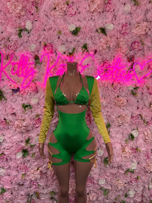 St Patricks Day Green Bottlegirl One Piece, Bodysuit -  Exotic Dancewear, Bartender Sexy for Performers, Events, or Special Occasions