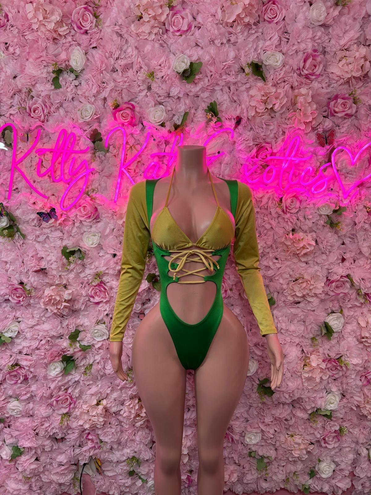 St Patricks Day Green Bottlegirl One Piece, Bodysuit -  Exotic Dancewear, Bartender Sexy for Performers, Events, or Special Occasions